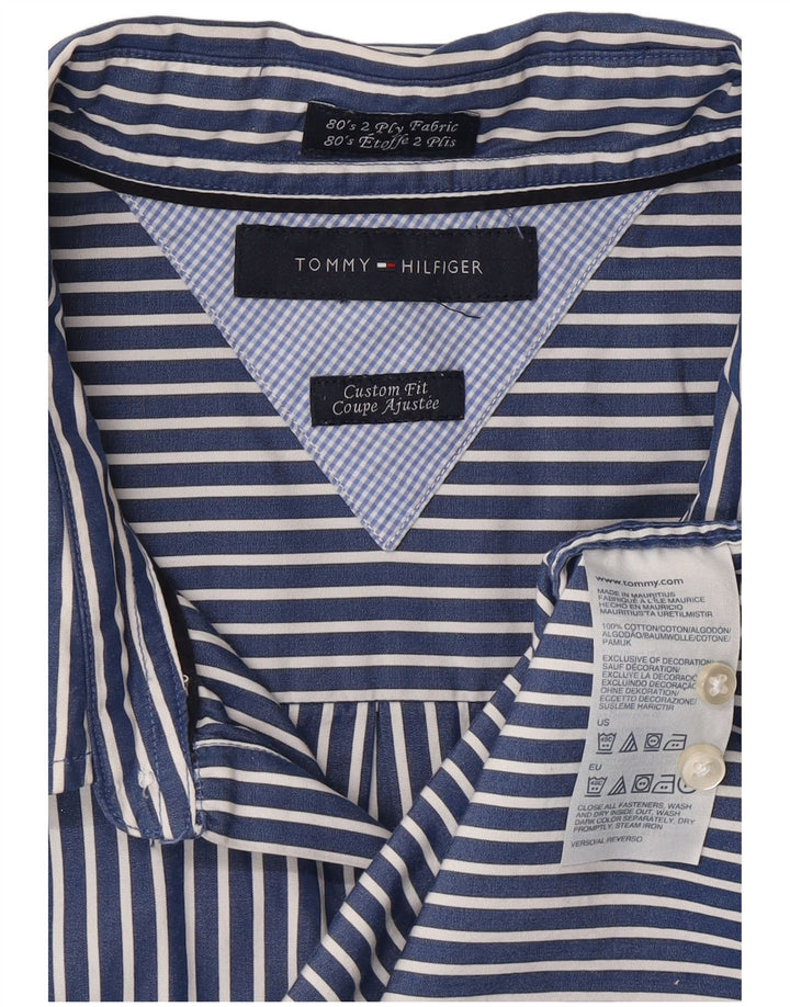 TOMMY HILFIGER Mens Coupe Ajustee Shirt Large Blue Pinstripe 80s