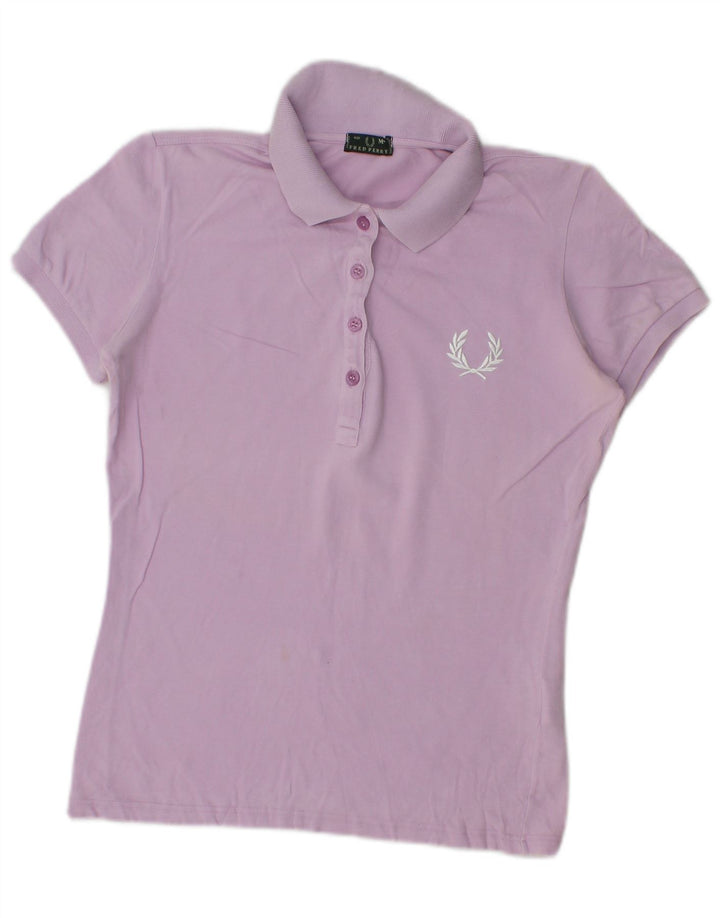 Fred Perry Dame Polo Shirt UK 12 Medium Lilla Bomuld