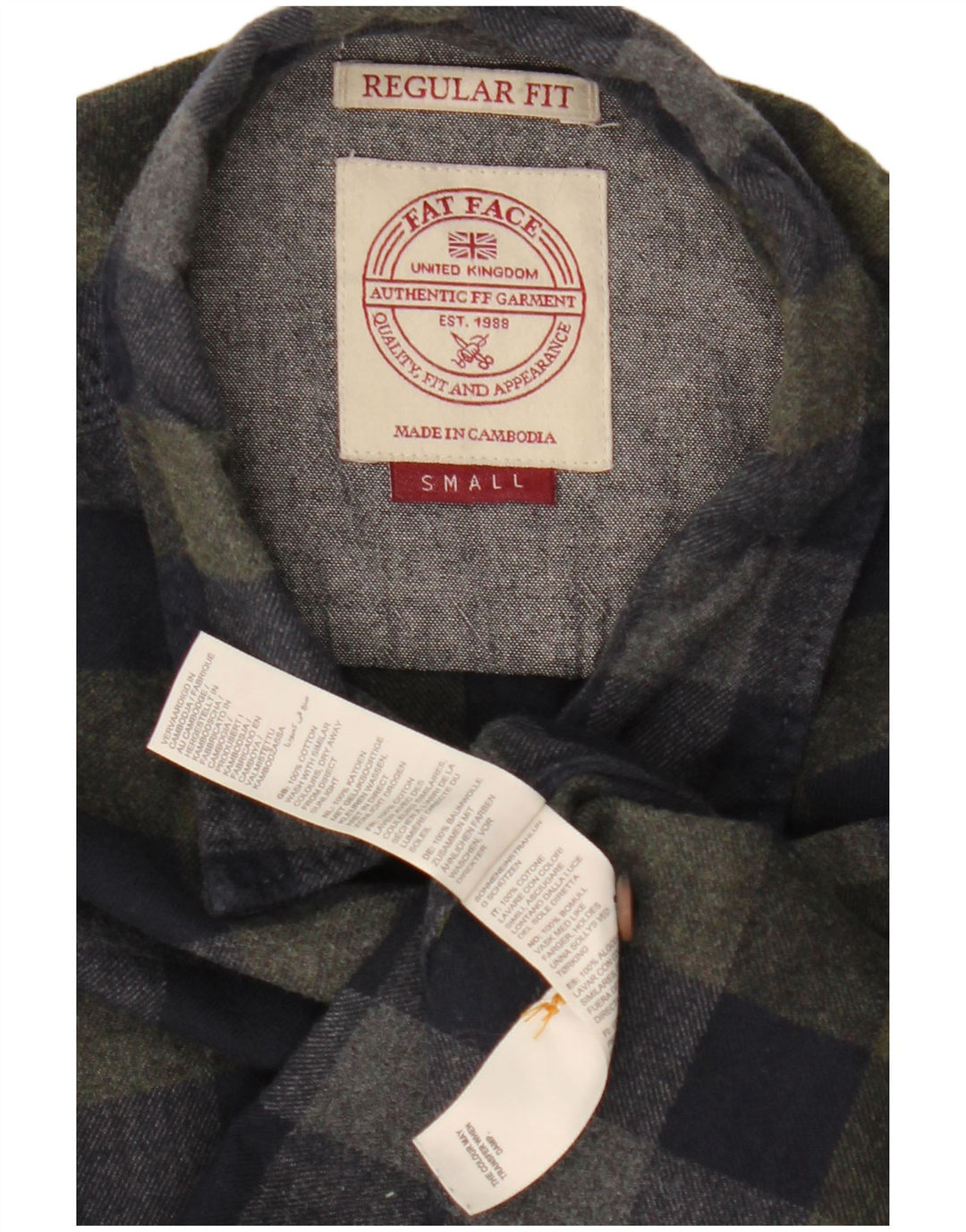 Fat Face Herre Regular Fit Flanellskjorte Lille marineblå Gingham Bomuld