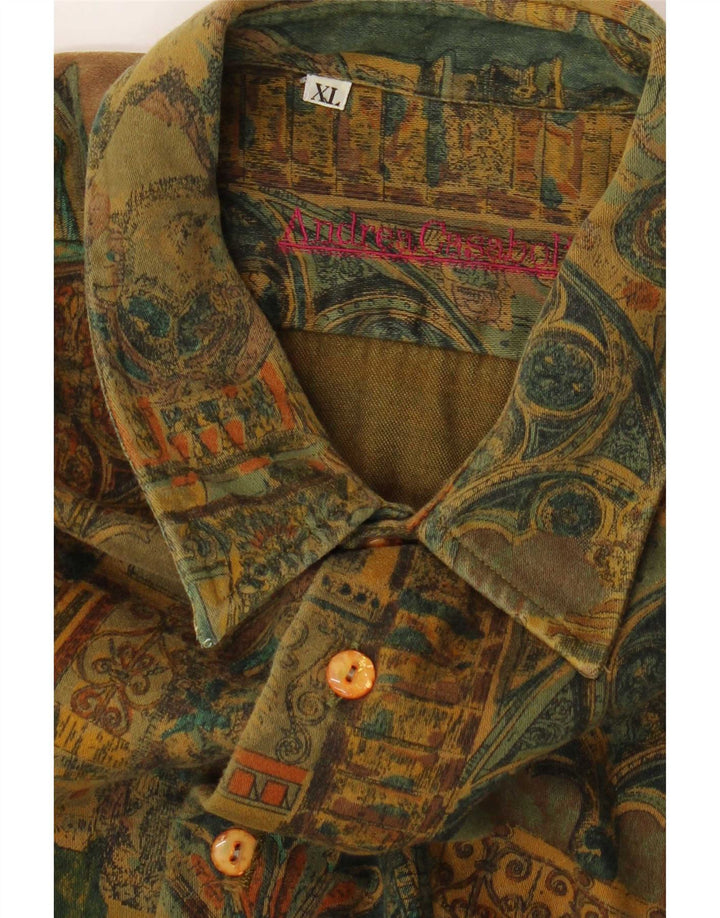 Vintage herre abstrakt mønster skjorte XL Khaki