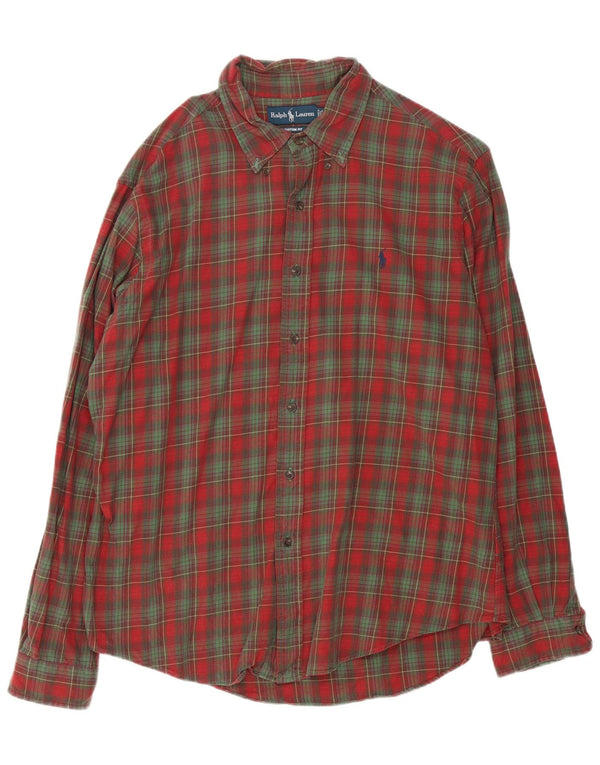 Ralph Lauren Herre Custom Fit Flanellskjorte XL Rød Ternet Bomuld