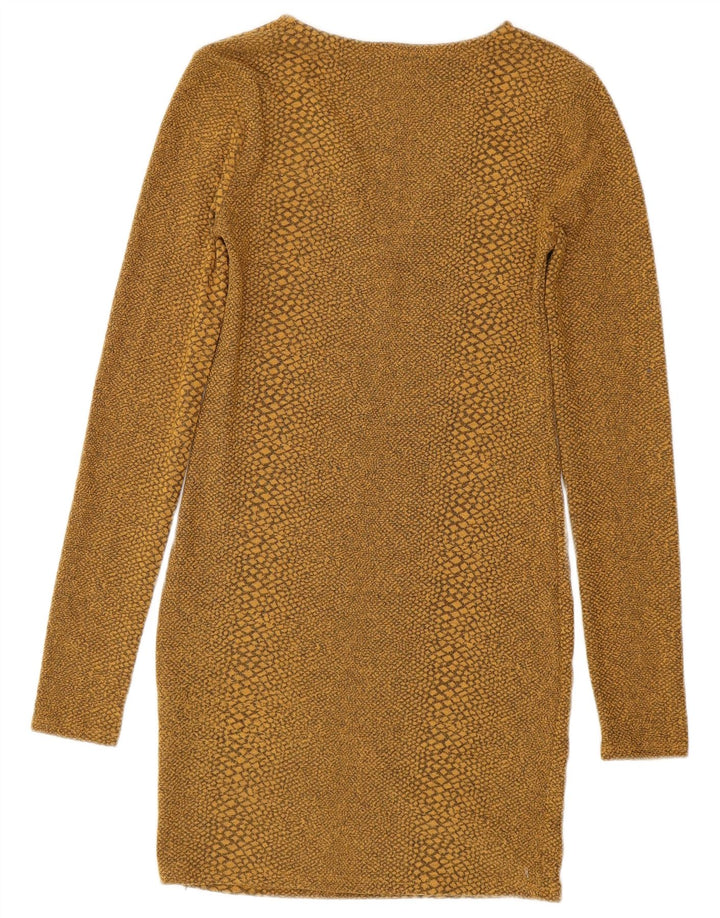 ZARA Dame Langærmet Bodycon Kjole UK 8 Small Yellow Animal Print