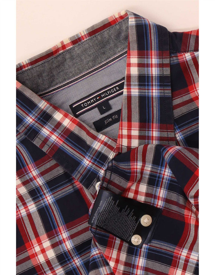 Tommy Hilfiger Herre Slim Fit skjorte Stor marineblå ternet bomuld