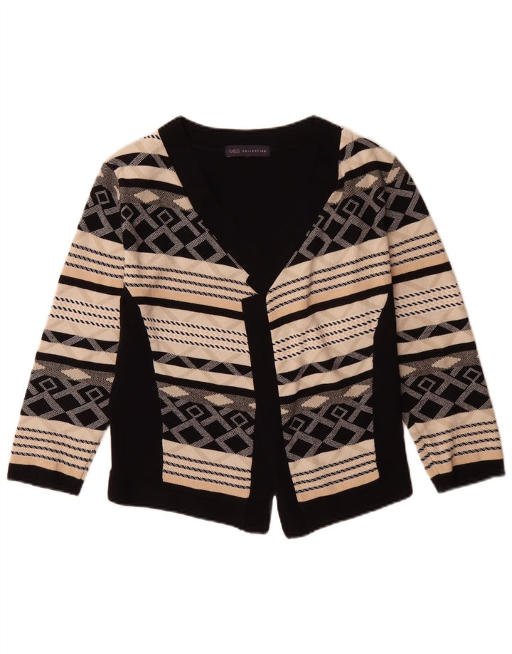 Marks & Spencer Dame 3/4-ærmet blazerjakke UK 10 Lille Sort Geometrisk