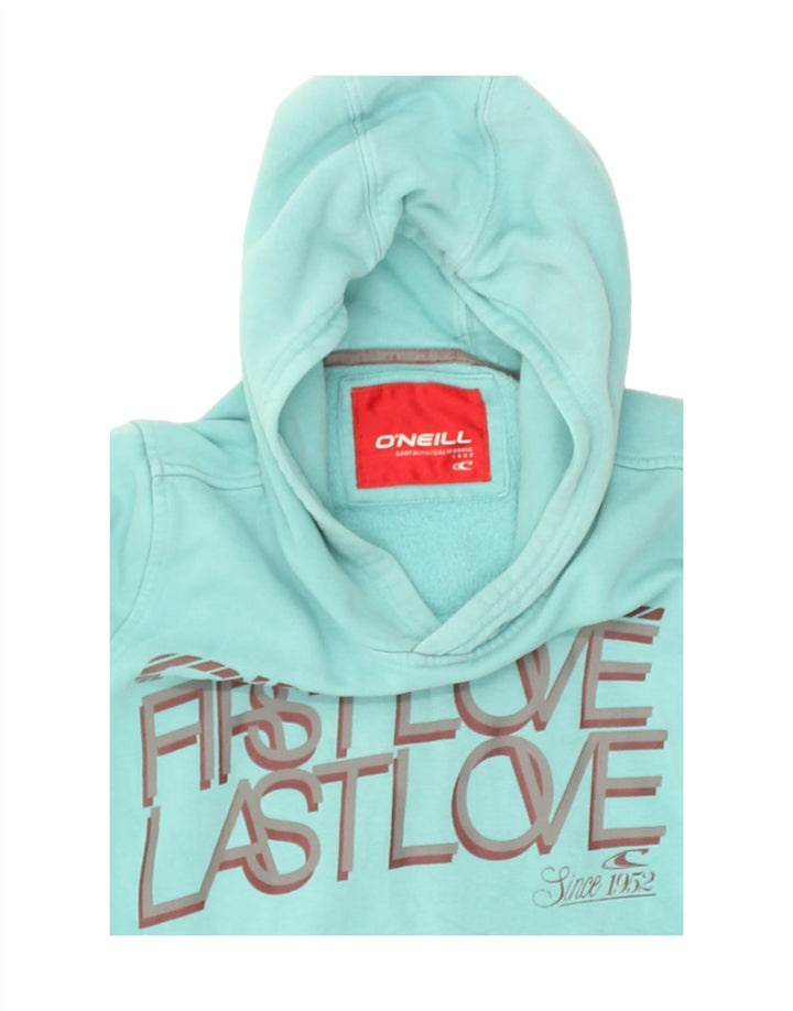 O'NEILL Womens Graphic Hoodie Jumper UK 12 Medium Turquoise | Vintage O'Neill | Thrift | Second-Hand O'Neill | Used Clothing | Messina Hembry 