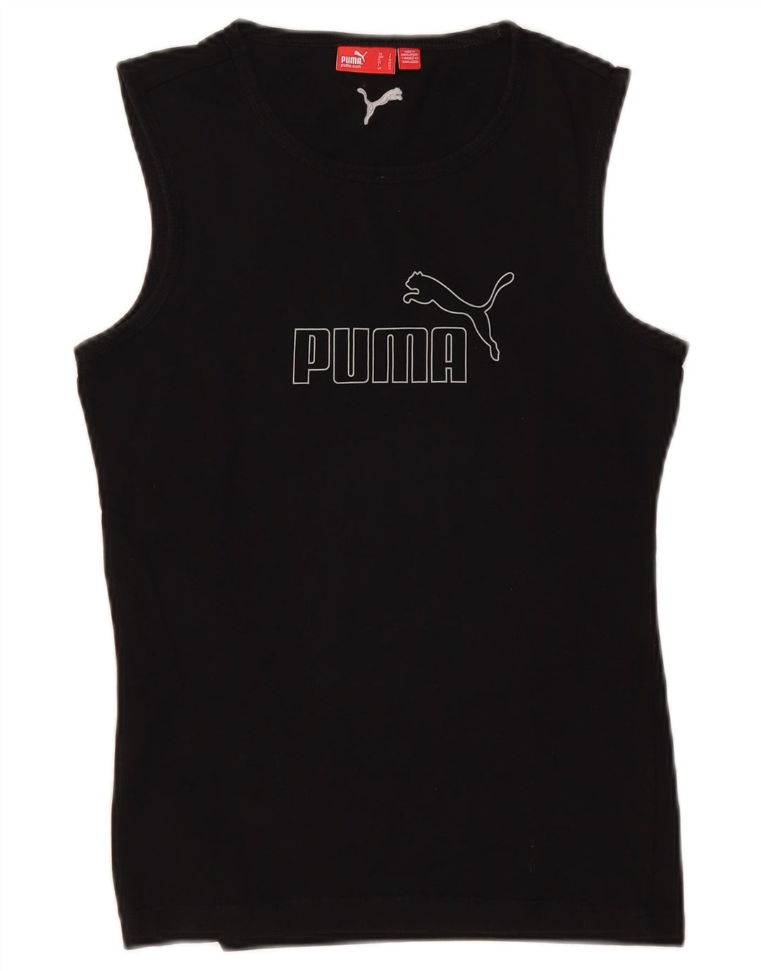 PUMA Womens Graphic Vest Top UK 10 Small Black Cotton Vintage Puma and Second-Hand Puma from Messina Hembry 