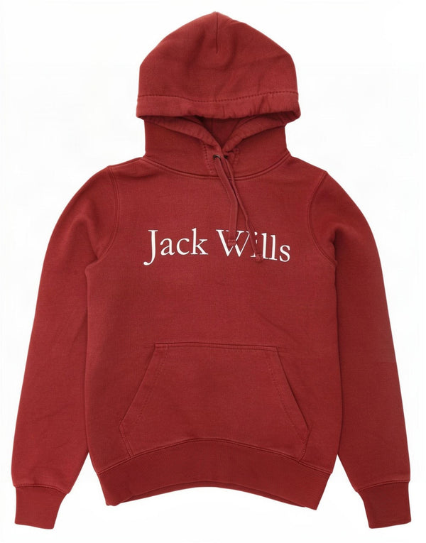 Jack Wills Dame Grafisk Oversized Hoodie Jumper UK 6 XS Bourgogne bomuld