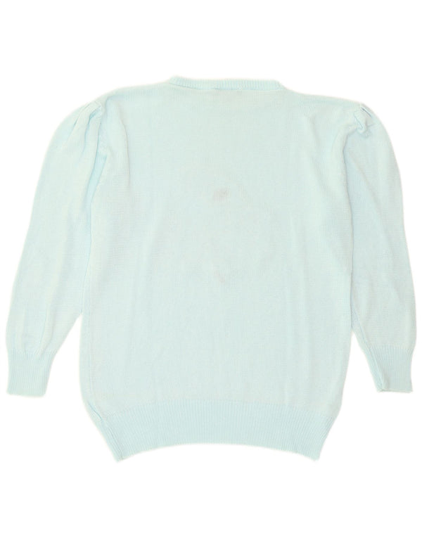 Vintage kvinders grafisk bådhals sweater EU 44 XL turkis bomuld