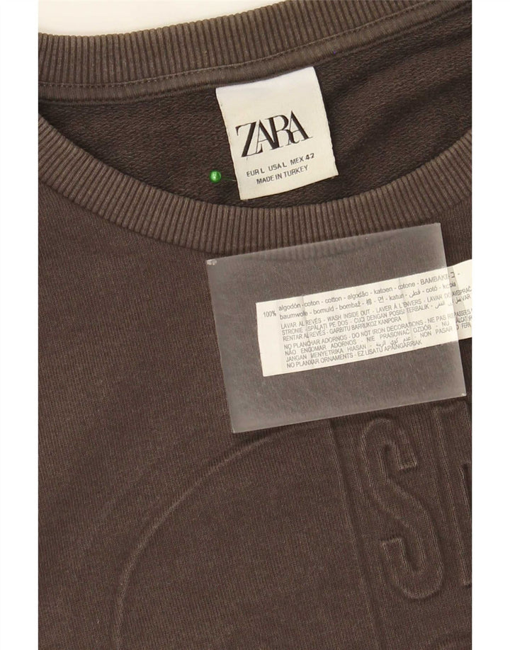 Zara Herre Grafisk Sweatshirt Jumper Stor Brun Bomuld