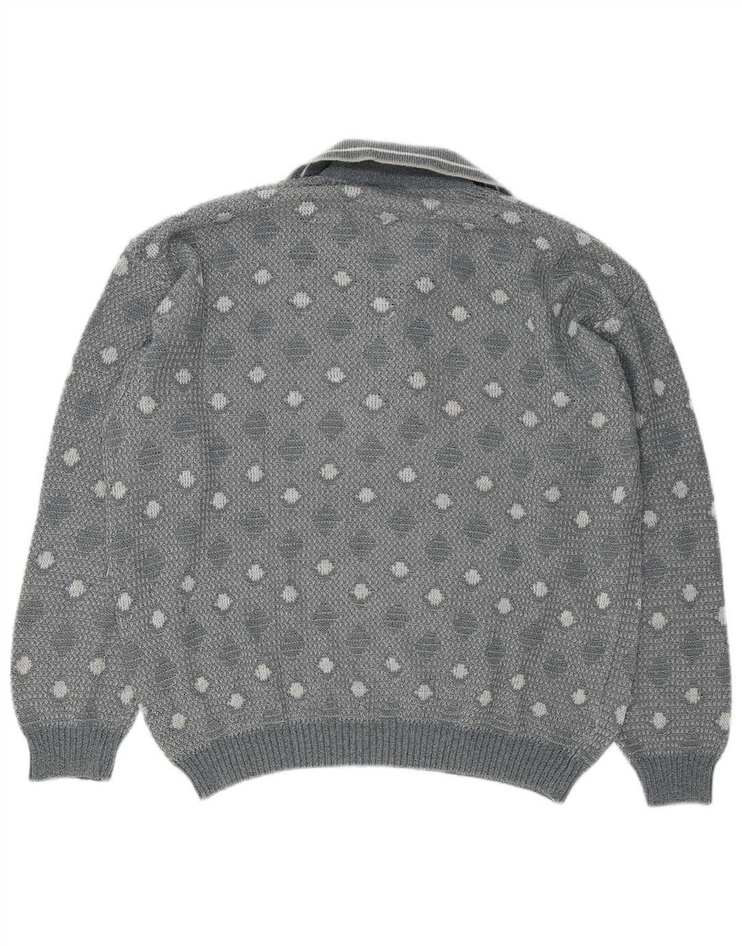 Vintage herre polo hals sweater stor grå geometrisk