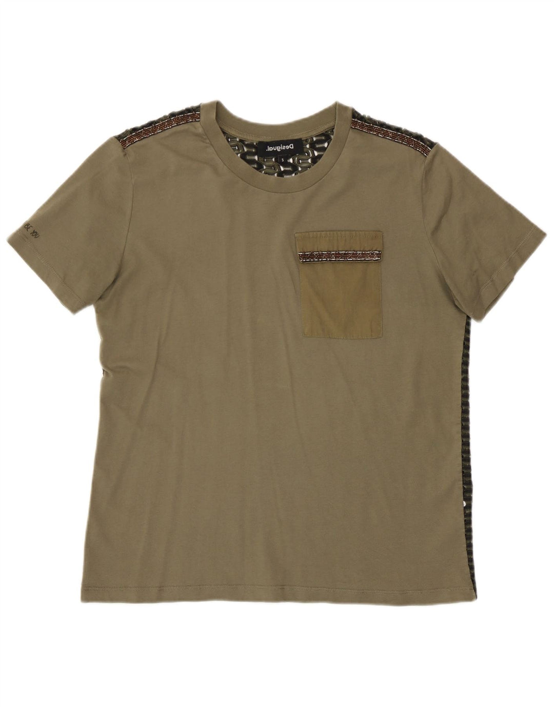 Desigual Dame T-Shirt Top UK 10 Small Khaki Polyester
