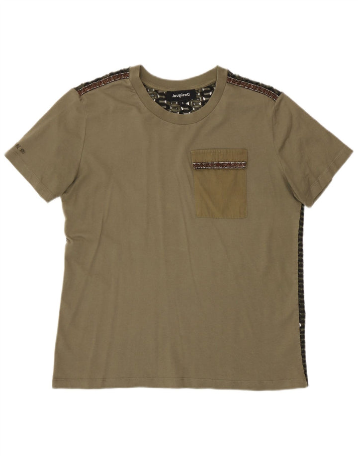 Desigual Dame T-Shirt Top UK 10 Small Khaki Polyester