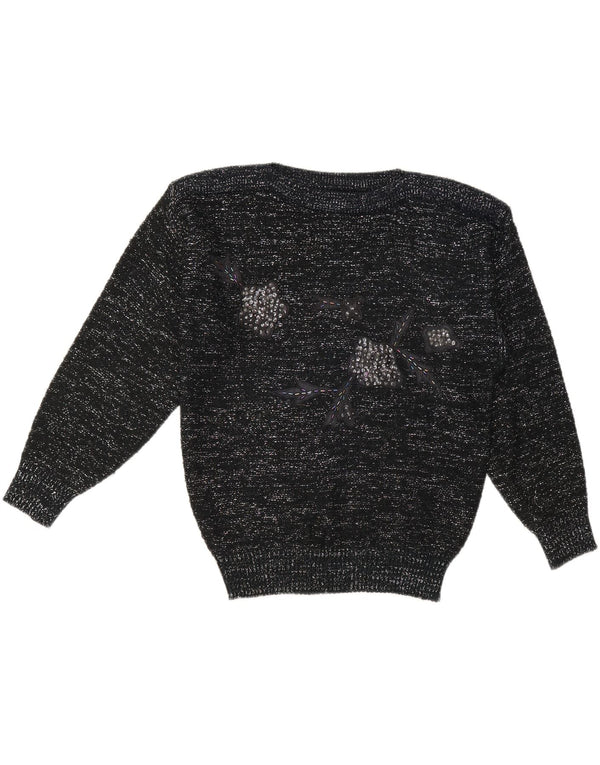 C & A Womens Boat Neck Jumper Sweater EU 40 Medium Black Flecked Acryl