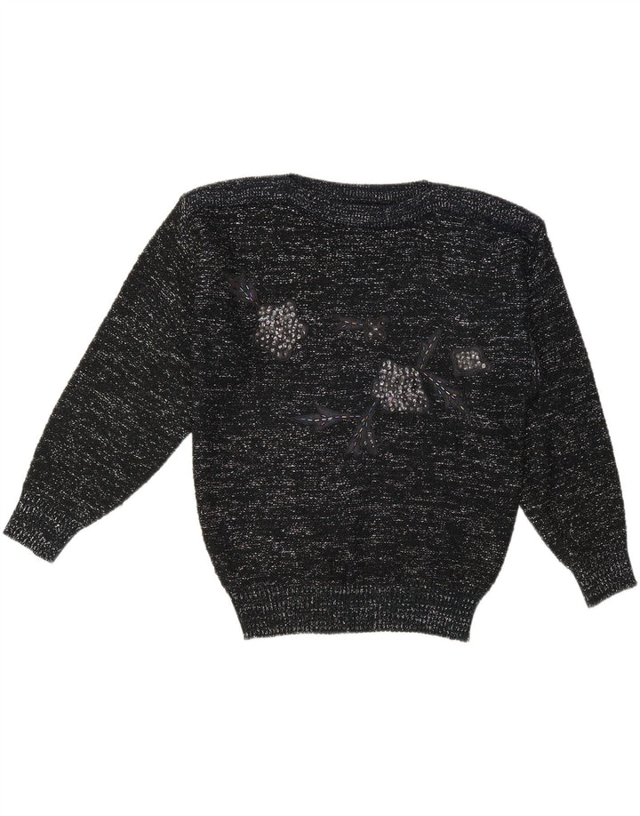 C & A Womens Boat Neck Jumper Sweater EU 40 Medium Black Flecked Acryl