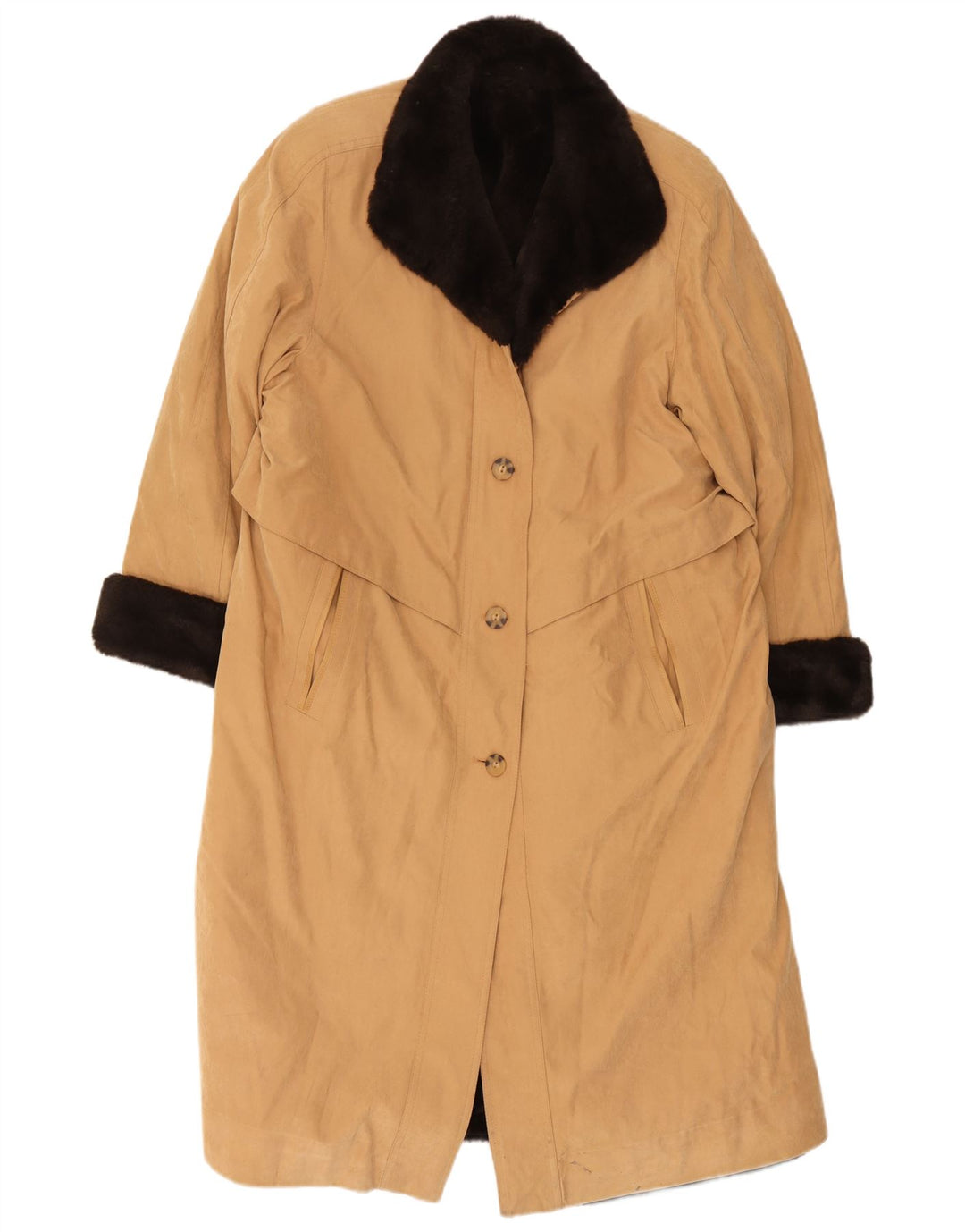 Vintage Sherpa Trench Coat til kvinder, UK 12 Medium Beige Polyester