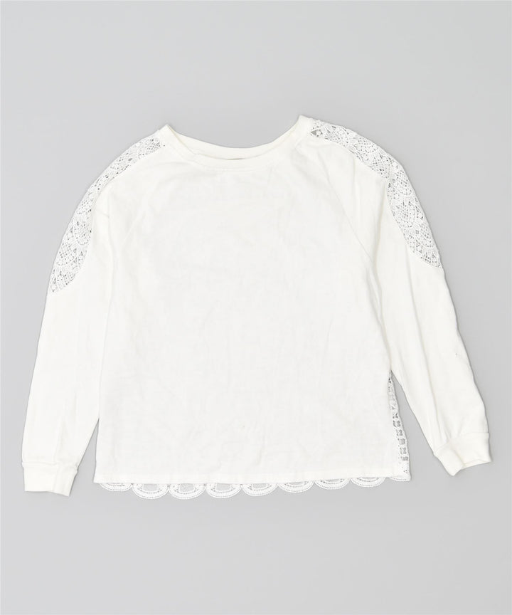 DESIGUAL Dame Oversized Sweatshirt Jumper UK 14 Stor hvid bomuld