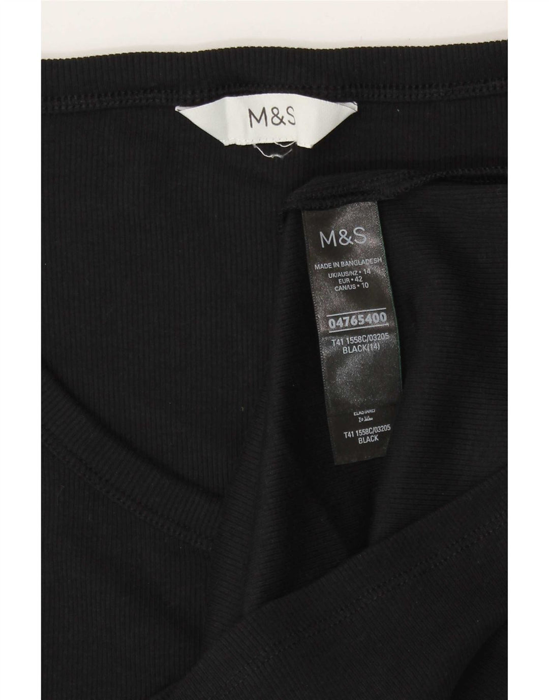 Marks & Spencer Dame T-Shirt Top UK 14 Medium Sort Bomuld
