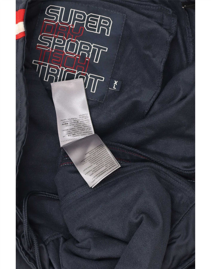 Superdry grafiske træningsdragtbukser til mænd XL marineblå stribet polyester