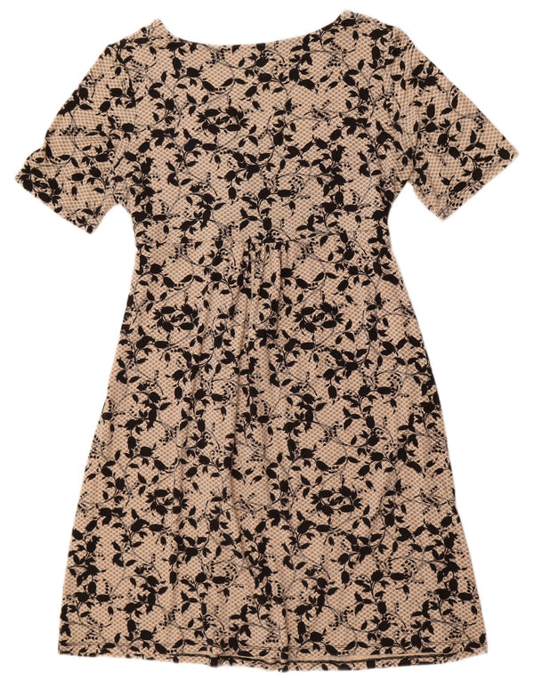 Monsoon Dame A-Line Kjole UK 16 Large Beige Floral Viscose