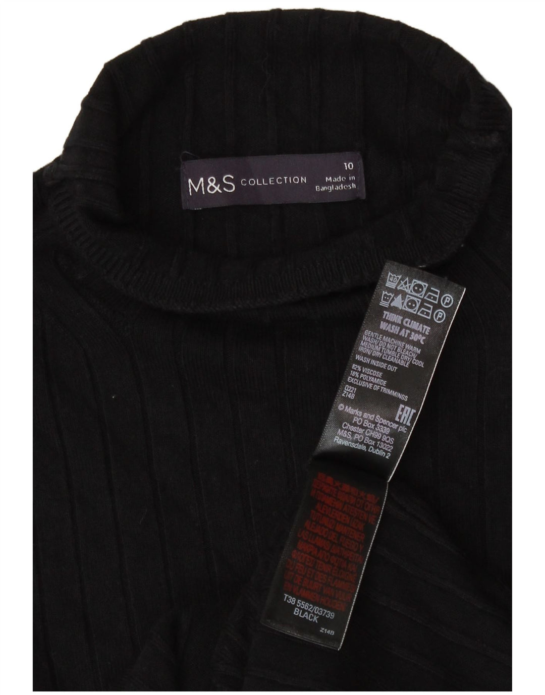 Marks & Spencer Dame Rullehals sweater UK 10 Small Black Viscose