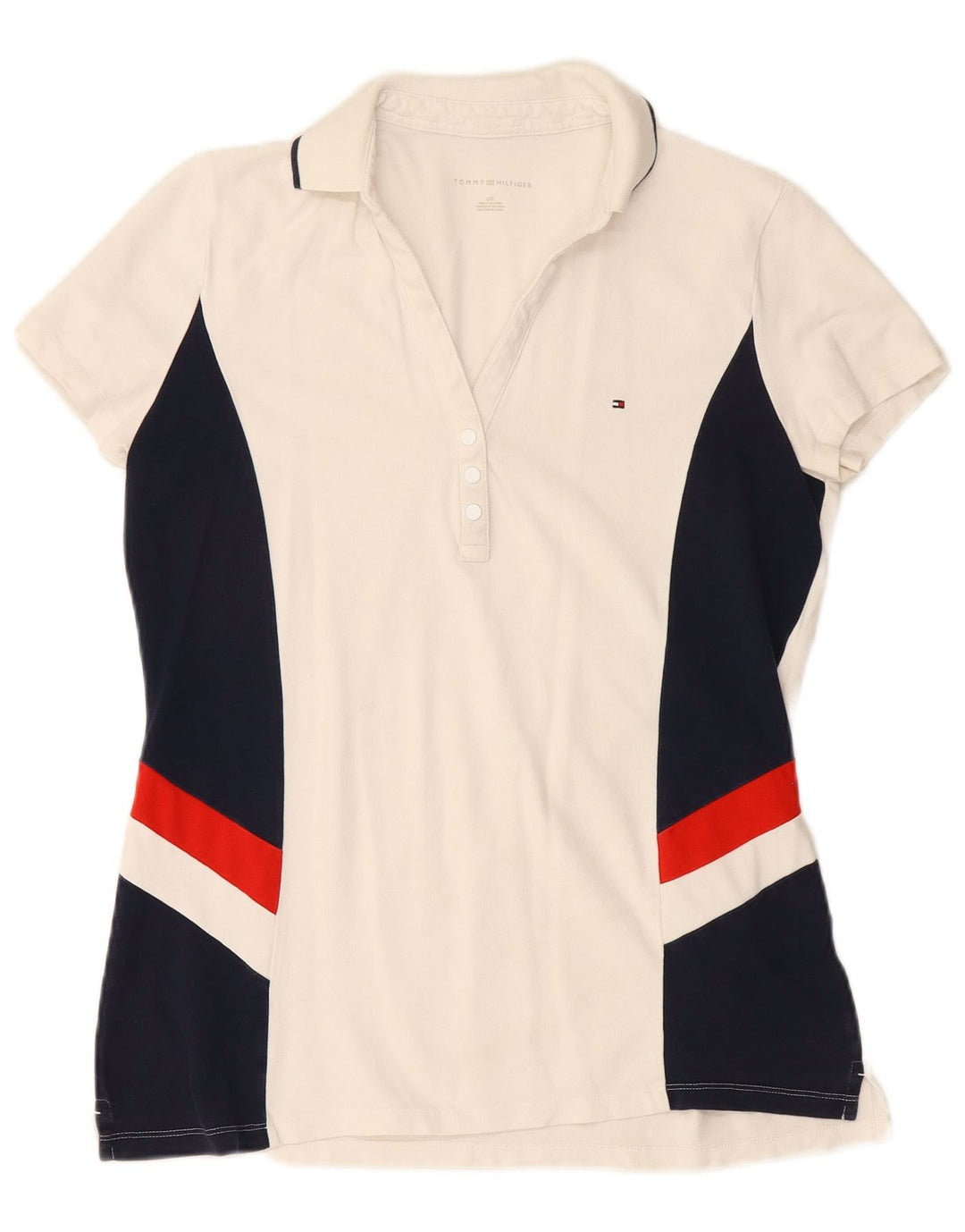 TOMMY HILFIGER Dame Polo Shirt UK 14 Large White Colourblock
