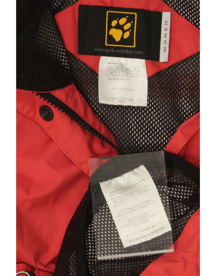 JACK WOLFSKIN Womens Hooded Rain Jacket UK 12 Medium Red Polyester Vintage Jack Wolfskin and Second-Hand Jack Wolfskin from Messina Hembry 