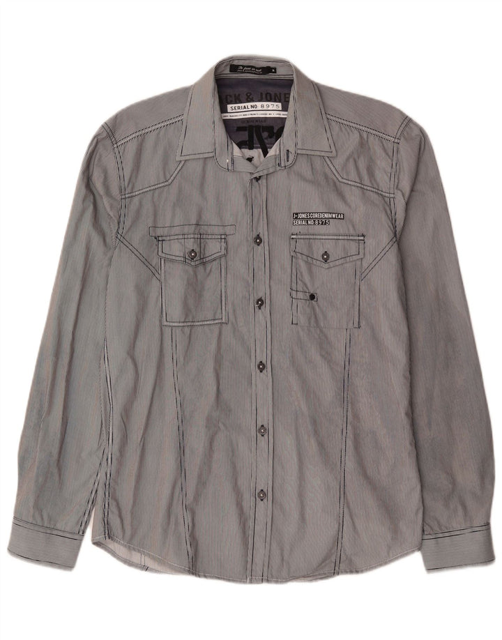 Jack & Jones Herre grafisk skjorte medium blå nålestribet bomuld