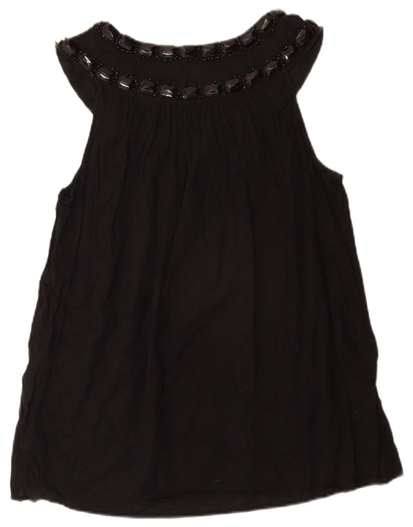 MICHAEL KORS Dame ærmeløs bluse Top UK 12 Medium Sort Bomuld