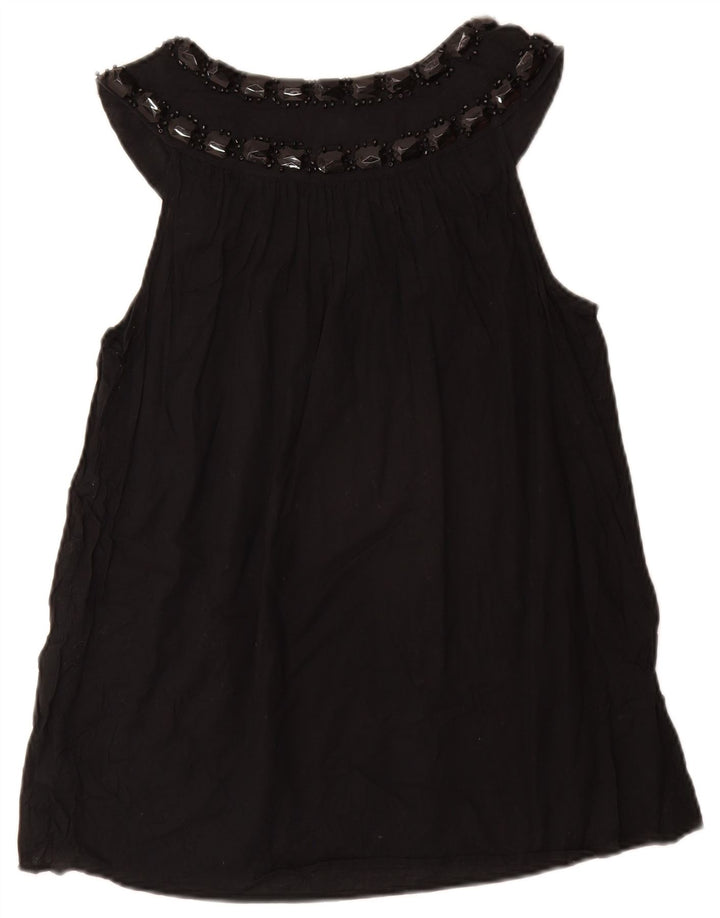 MICHAEL KORS Dame ærmeløs bluse Top UK 12 Medium Sort Bomuld