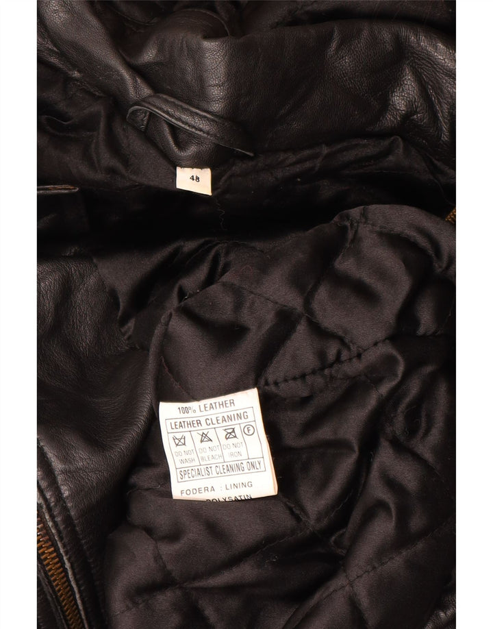 Vintage dame hætte oversize læderjakke IT 48 XL sort læder