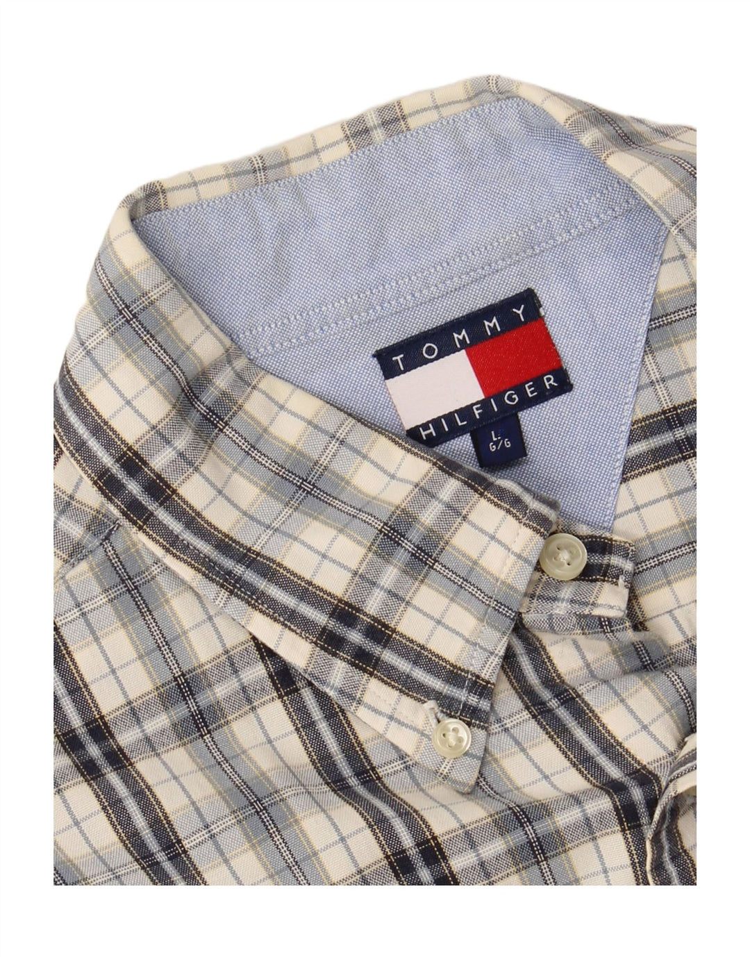 TOMMY HILFIGER Mens Flannel Shirt Large White Check Cotton Vintage Tommy Hilfiger and Second-Hand Tommy Hilfiger from Messina Hembry 