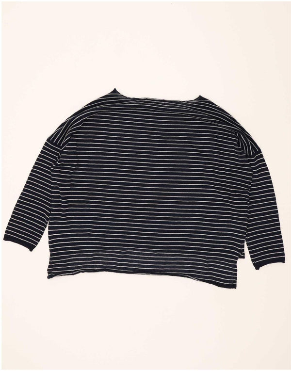 Zara Dame Oversized Top 3/4 ærme UK 10 Small Navy Blue Stribet