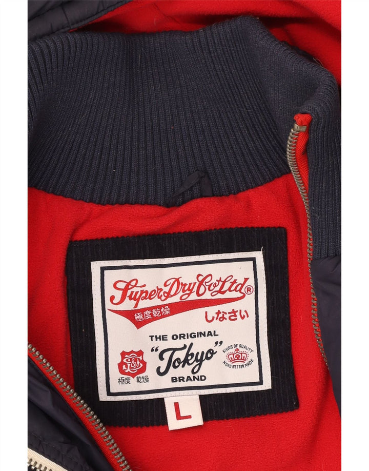 SUPERDRY Womens Hooded Padded Gilet UK 16 Large Navy Blue Polyester