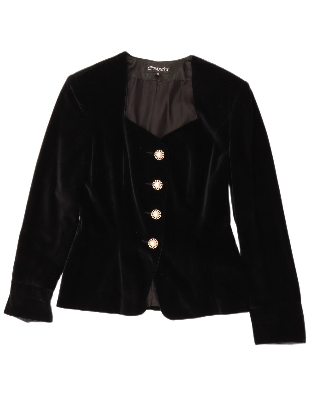 Superior dame 4 knap velour 2 dele nederdel sæt IT 42 Medium W28 Sort