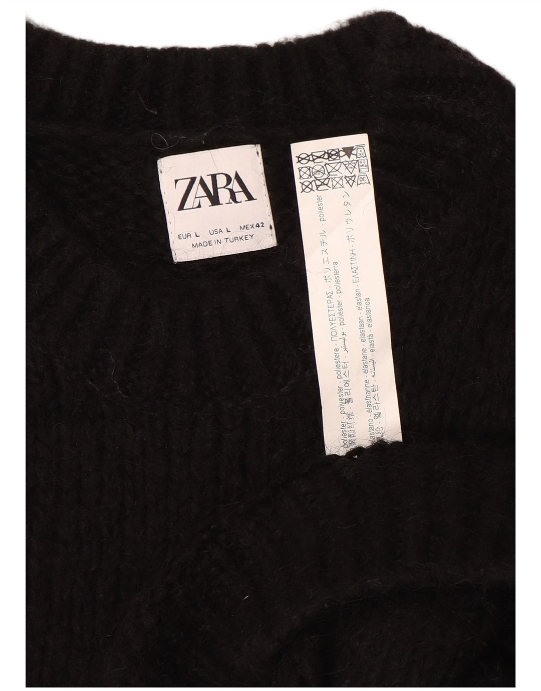 Zara Herre Crew Neck Jumper Sweater Stor Sort Polyester