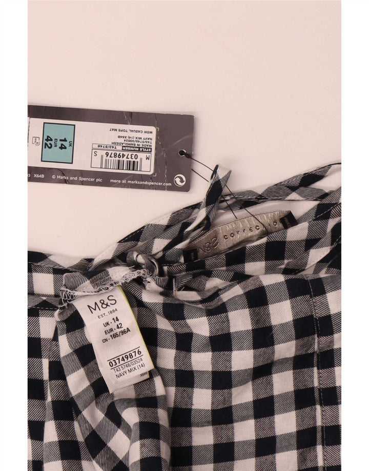 Marks & Spencer Damebluse Top UK 14 Large Navy Blue Gingham Cotton