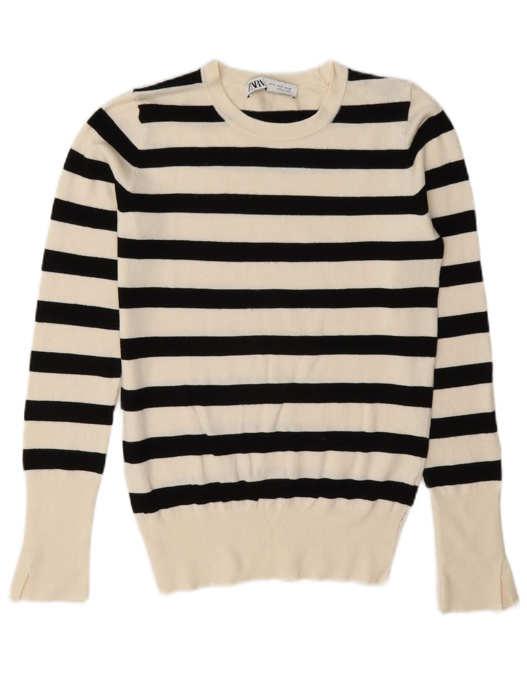 Zara Dame Jumper Sweater UK 10 Små Hvid Stribet