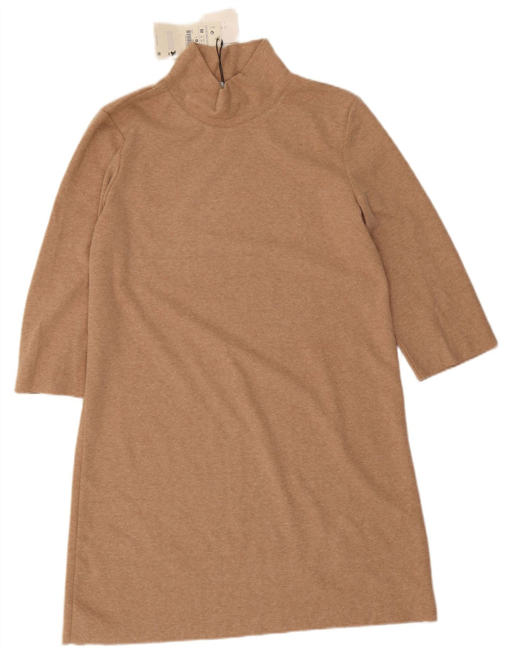 Zara Dame 3/4 ærmet A-line Kjole UK 12 Medium Beige Polyester