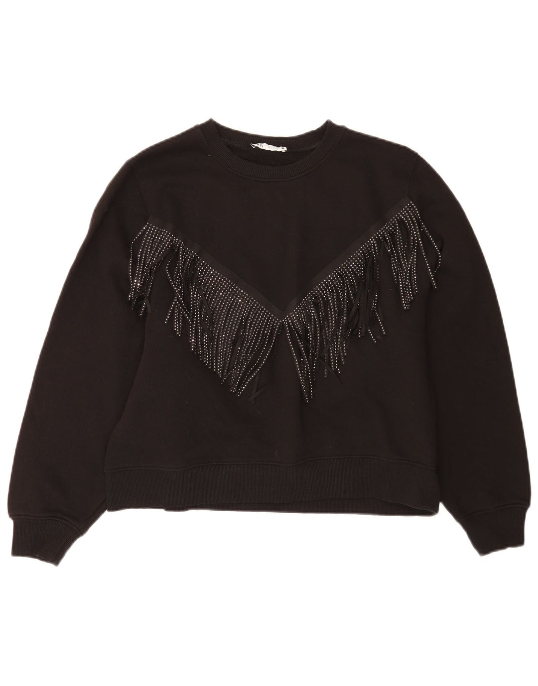 Zara Womens Crop Oversized Sweatshirt Jumper UK 14 Medium Sort Bomuld