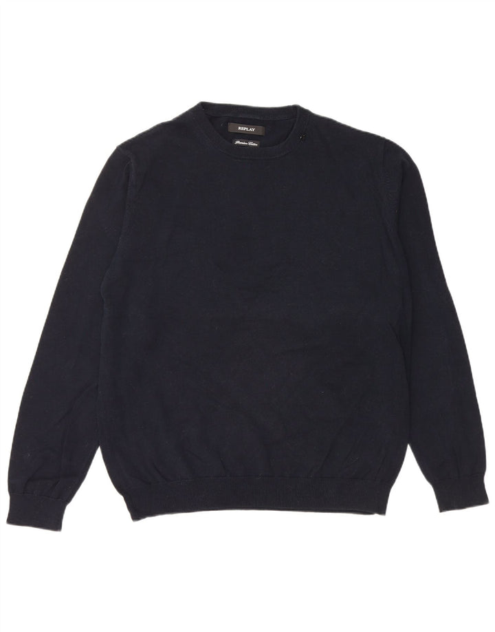 REPLAY Herre sweater med rund hals, stor marineblå bomuld