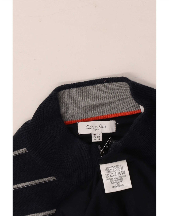 Calvin Klein Dame Cardigan Sweater UK 12 Medium Marineblå Stribet