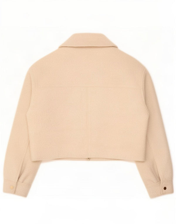 Zara Womens Crop Oversized Bomber Jacket UK 10 Small Beige Polyester
