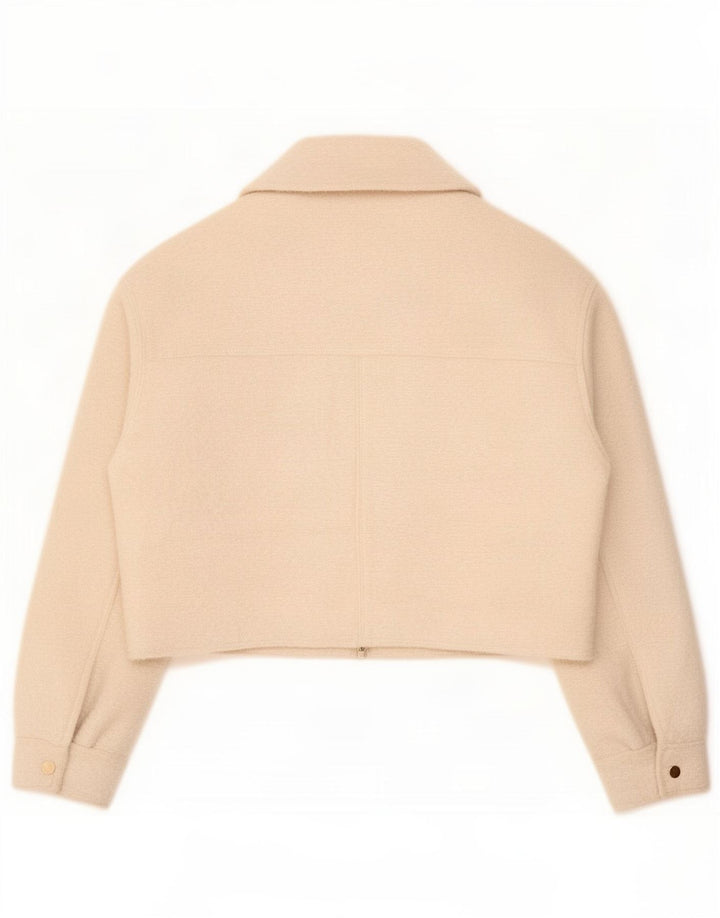 Zara Womens Crop Oversized Bomber Jacket UK 10 Small Beige Polyester