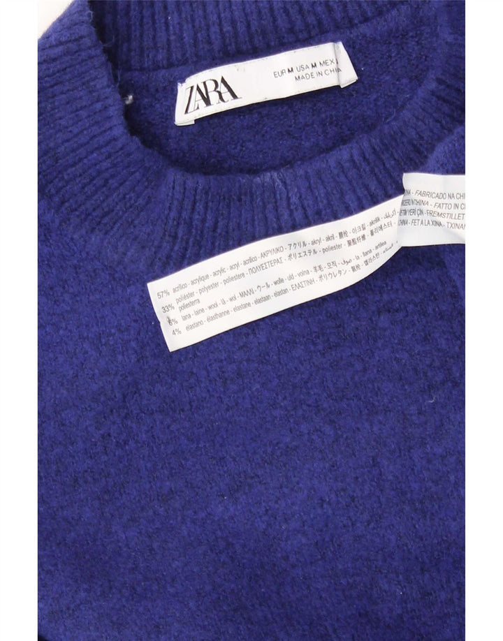 Zara Womens Oversized Crew Neck Jumper Sweater UK 14 Medium Blue Acryl