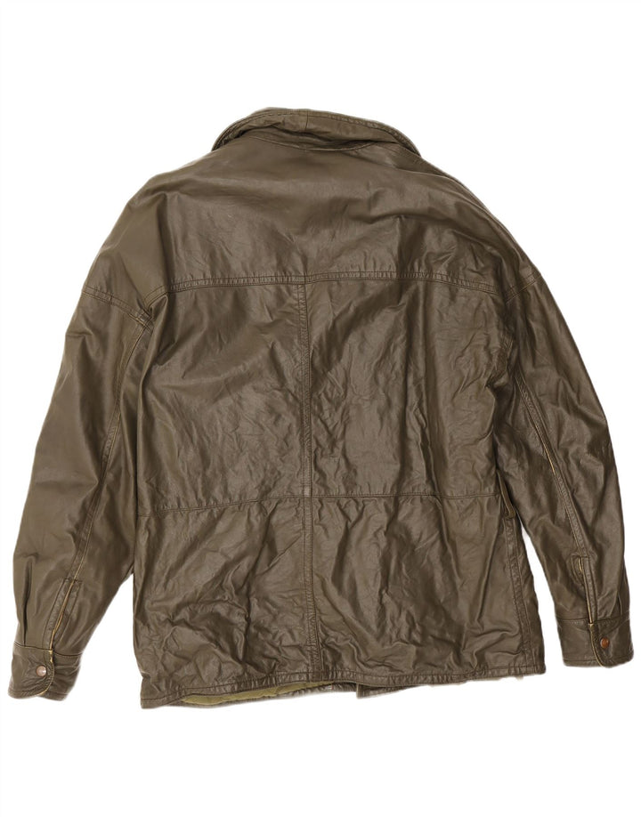 Vintage Herre Læderjakke IT 50 Stort Khaki Læder