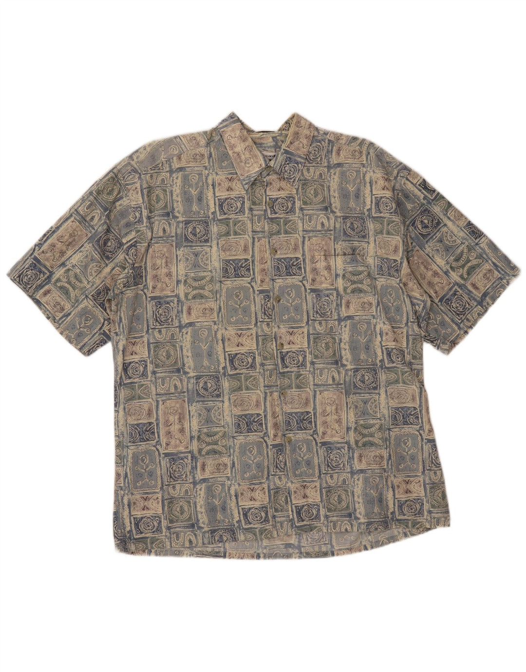 Pierre Cardin Kortærmet Herreskjorte Stor Blå Patchwork Bomuld