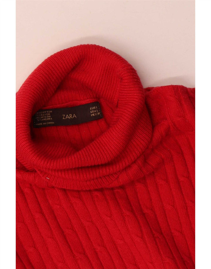 Zara Dame Rullehals Sweater UK 14 Stor Rød