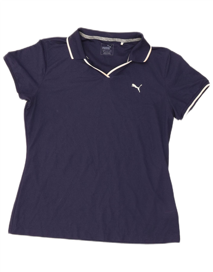 Puma Dame Polo Shirt UK 14 Large Navy Blue Polyester