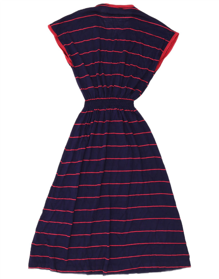 Vintage Dame Maxi Kjole UK 12 Mellem marineblå stribet akryl