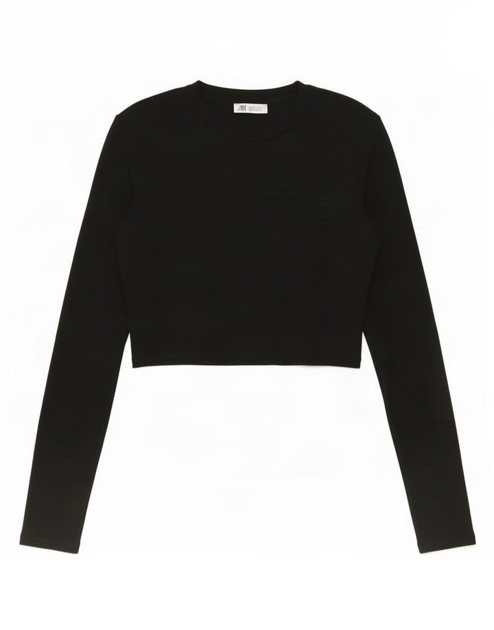 Zara Dame Crop Top Langærmet UK 12 Medium Sort